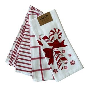 PANTRY 4pk Christmas Candy Cane Mints Kitchen Towel Set Holiday Red White New